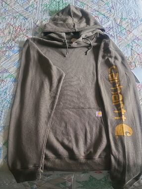 Carhartt Men's Hooded Sweatshirt in Olive with Sleeve Logo